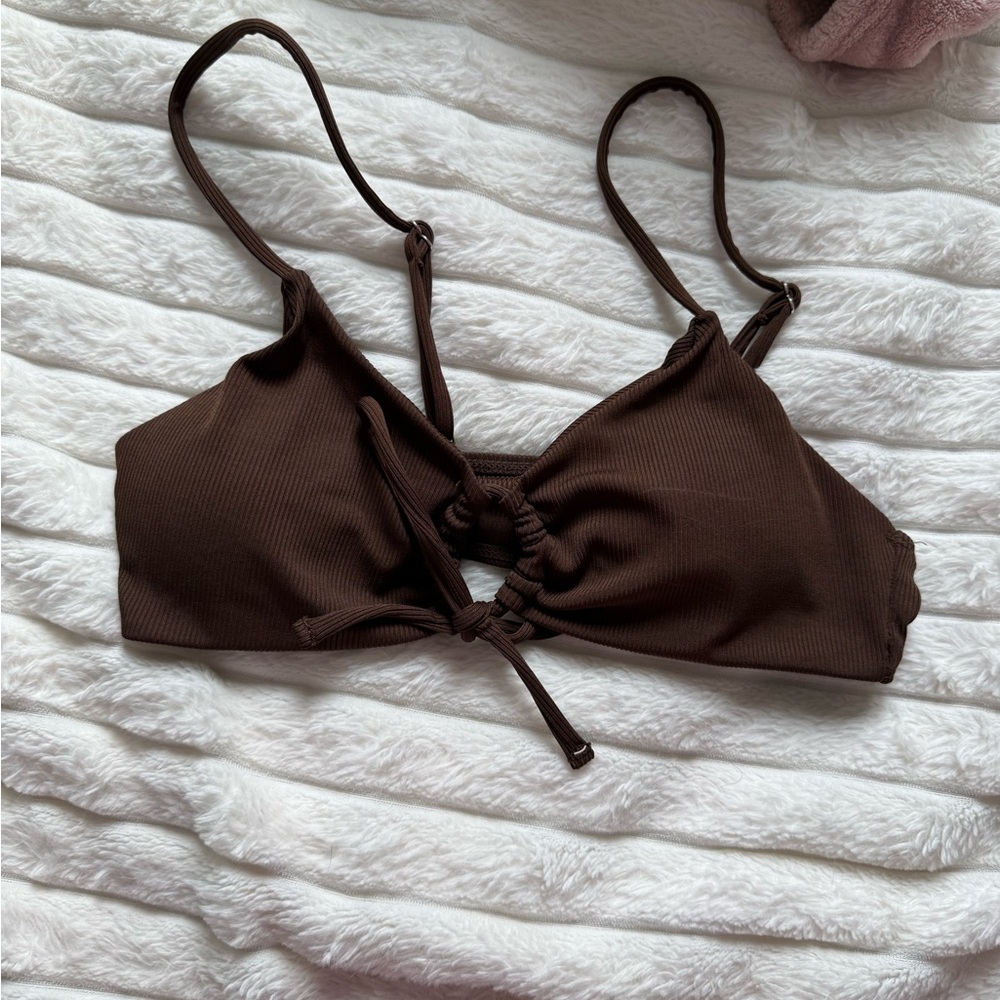 SHEIN Brown Ruched Front Bikini Top